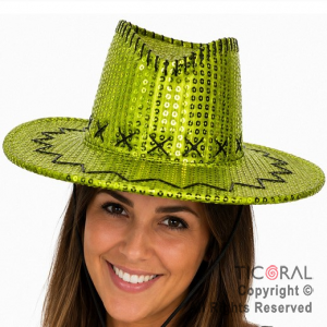 SOMBRERO COWBOY LENTEJUELA VERDE MANZANA